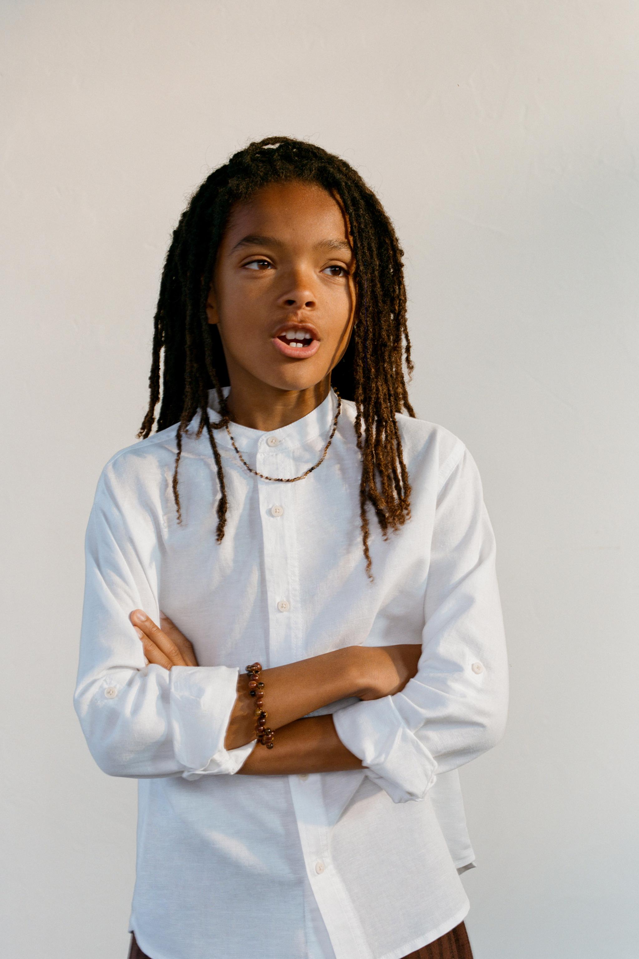LINEN AND COTTON MANDARIN COLLAR SHIRT